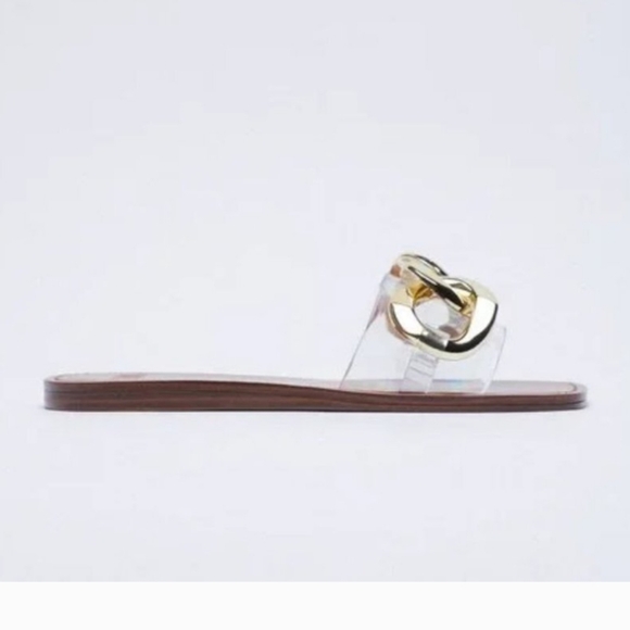 NWOT Zara Size 41 (9/10 US) Gold Metal Chain Flat Sandals! - Picture 5 of 13